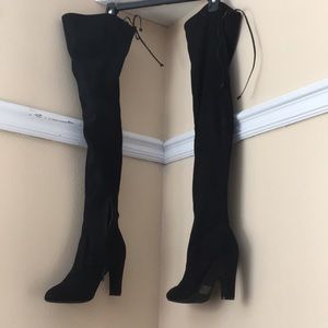 Black suede thigh high boots